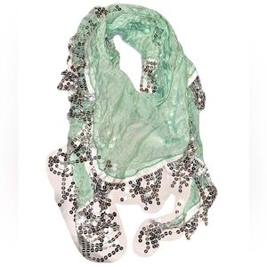 Mint green colored sequin fringe scarf